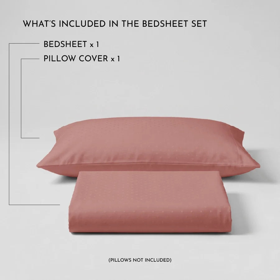 Bedsheet Set | Swiss Dot | 100% Cotton Single Size Bedsheet + 1 Pillow Case | 300TC - Single - Swiss-Dot-Desert-Sand