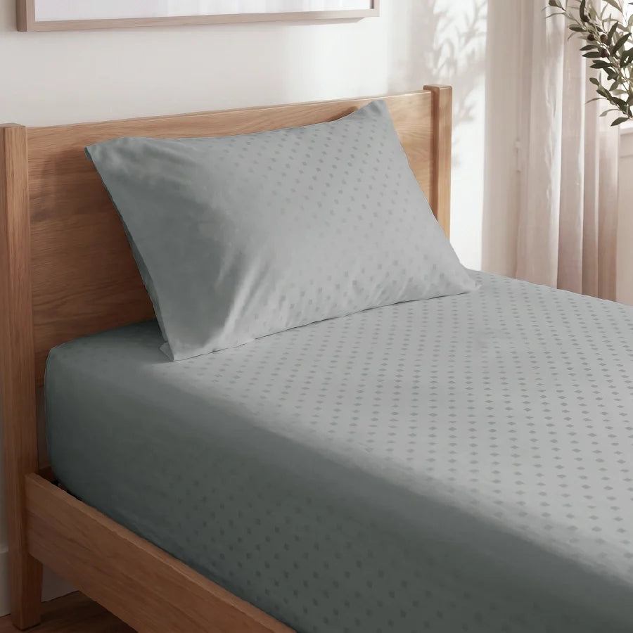 Bedsheet Set | Swiss Dot | 100% Cotton Single Size Bedsheet + 1 Pillow Case | 300TC - Single - Swiss-Dot-Paloma-Grey