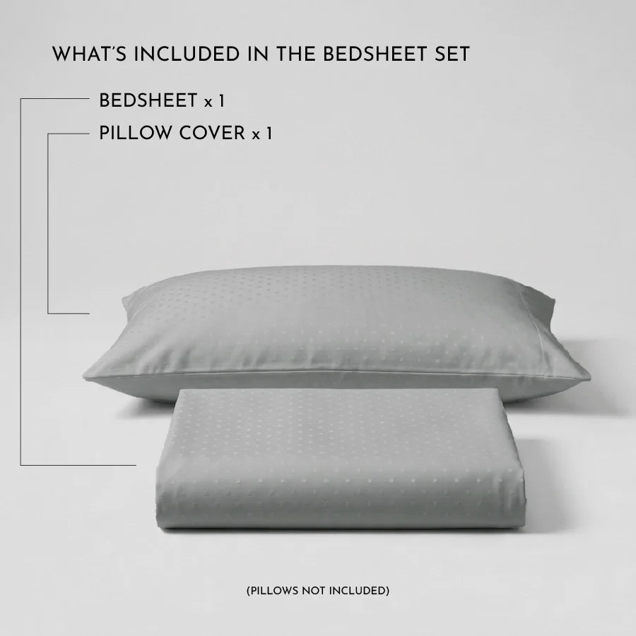 Bedsheet Set | Swiss Dot | 100% Cotton Single Size Bedsheet + 1 Pillow Case | 300TC - Single - Swiss-Dot-Paloma-Grey