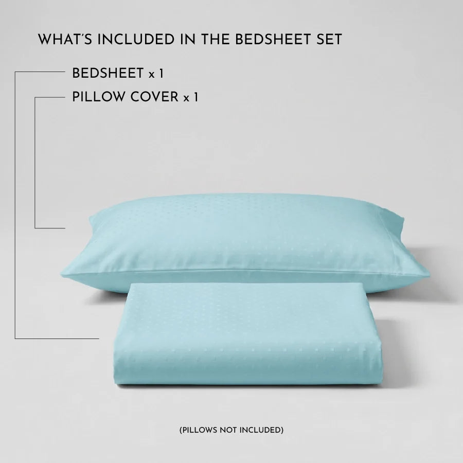 Bedsheet Set | Swiss Dot | 100% Cotton Single Size Bedsheet + 1 Pillow Case | 300TC - Single - Swiss-Dot-Sky-Blue