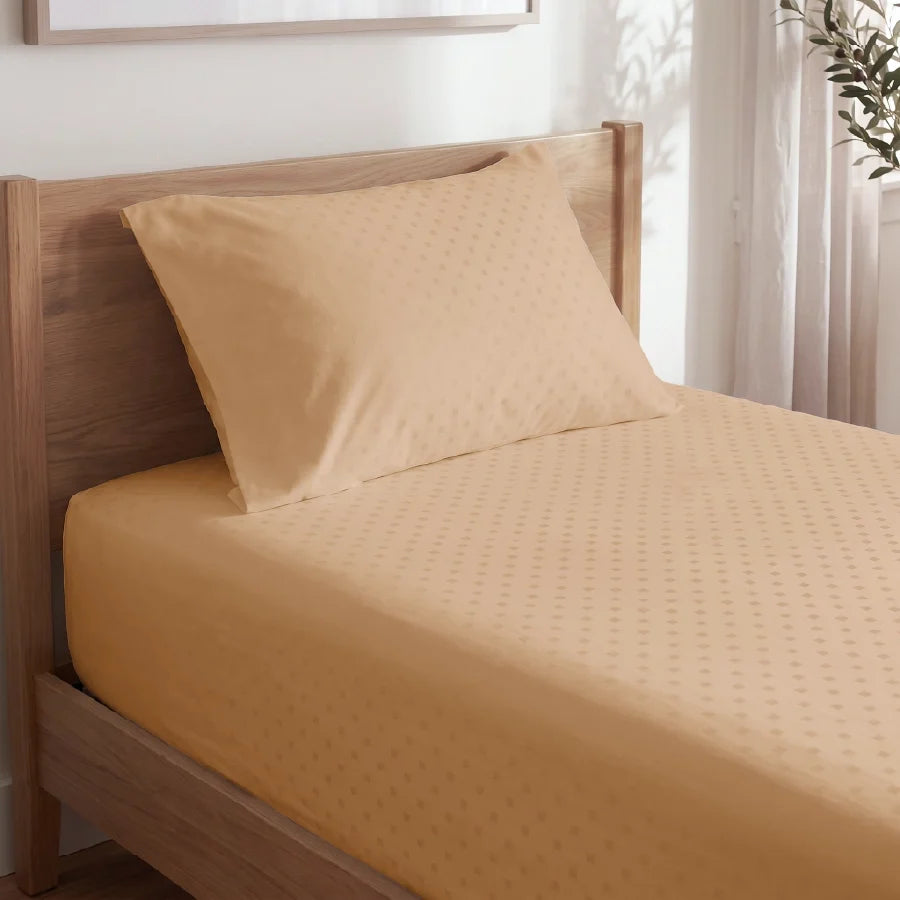 Bedsheet Set | Swiss Dot | 100% Cotton Single Size Bedsheet + 1 Pillow Case | 300TC - Single - Swiss-Dot-Toasted-Almond