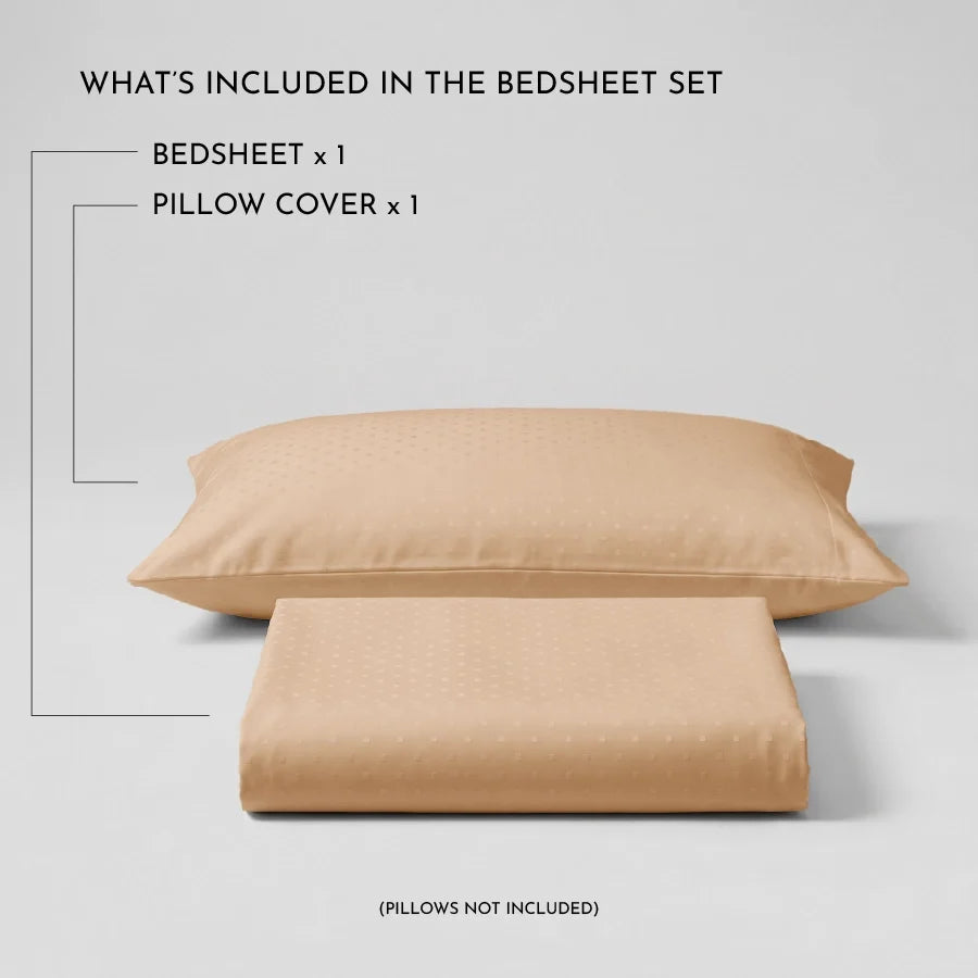 Bedsheet Set | Swiss Dot | 100% Cotton Single Size Bedsheet + 1 Pillow Case | 300TC - Single - Swiss-Dot-Toasted-Almond