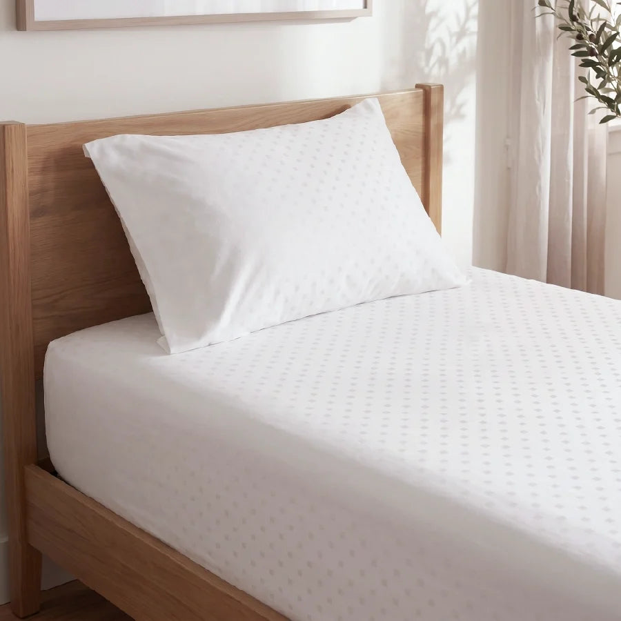 Bedsheet Set | Swiss Dot | 100% Cotton Single Size Bedsheet + 1 Pillow Case | 300TC - Single - Swiss-Dot-White