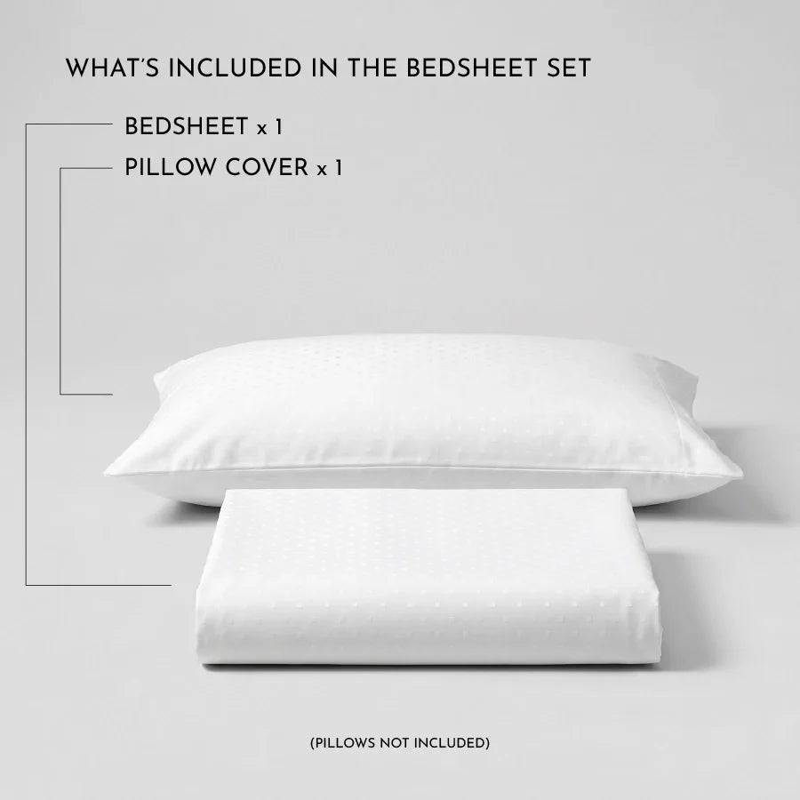 Bedsheet Set | Swiss Dot | 100% Cotton Single Size Bedsheet + 1 Pillow Case | 300TC - Single - Swiss-Dot-White