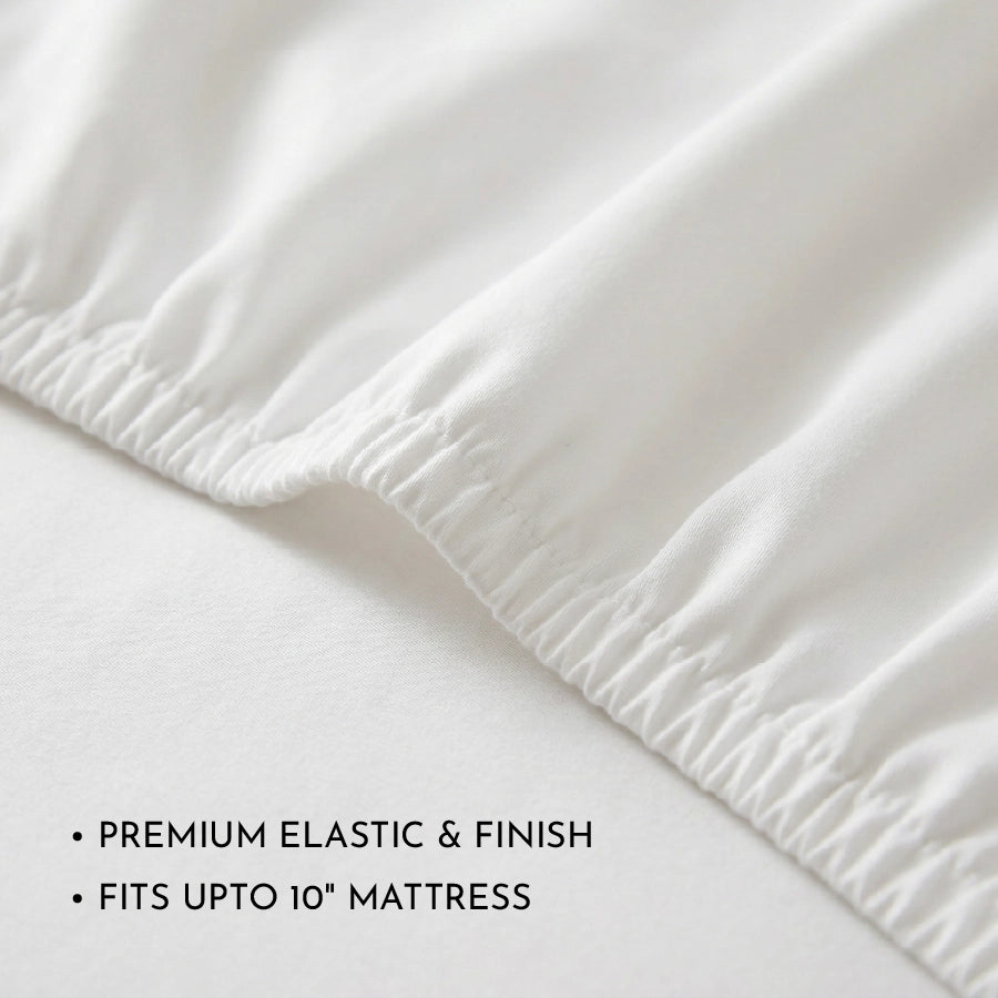 Fitted Bedsheet Set |  400TC Solid | 100% Cotton Bedsheet + 2 Pillow Cases [Sizes: King Bedsheets & Queen/ Double Bedsheets] - Solid-White