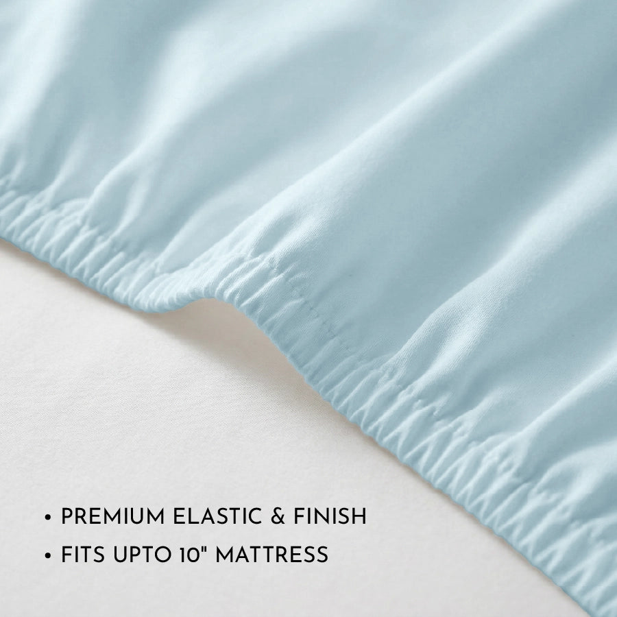 Fitted Bedsheet Set |  400TC Solid | 100% Cotton Bedsheet + 2 Pillow Cases [Sizes: King Bedsheets & Queen/ Double Bedsheets] - Solid-Pale-Blue