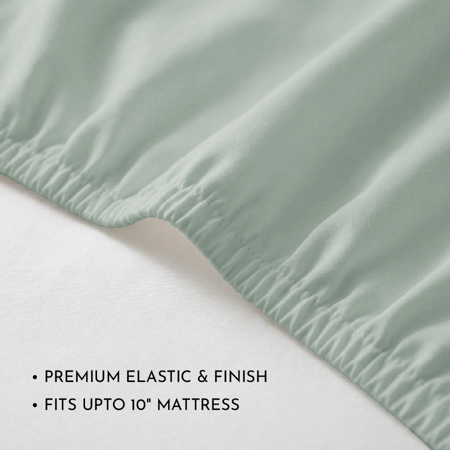 Fitted Bedsheet Set |  400TC Solid | 100% Cotton Bedsheet + 2 Pillow Cases [Sizes: King Bedsheets & Queen/ Double Bedsheets] - Solid-Laurel-Green