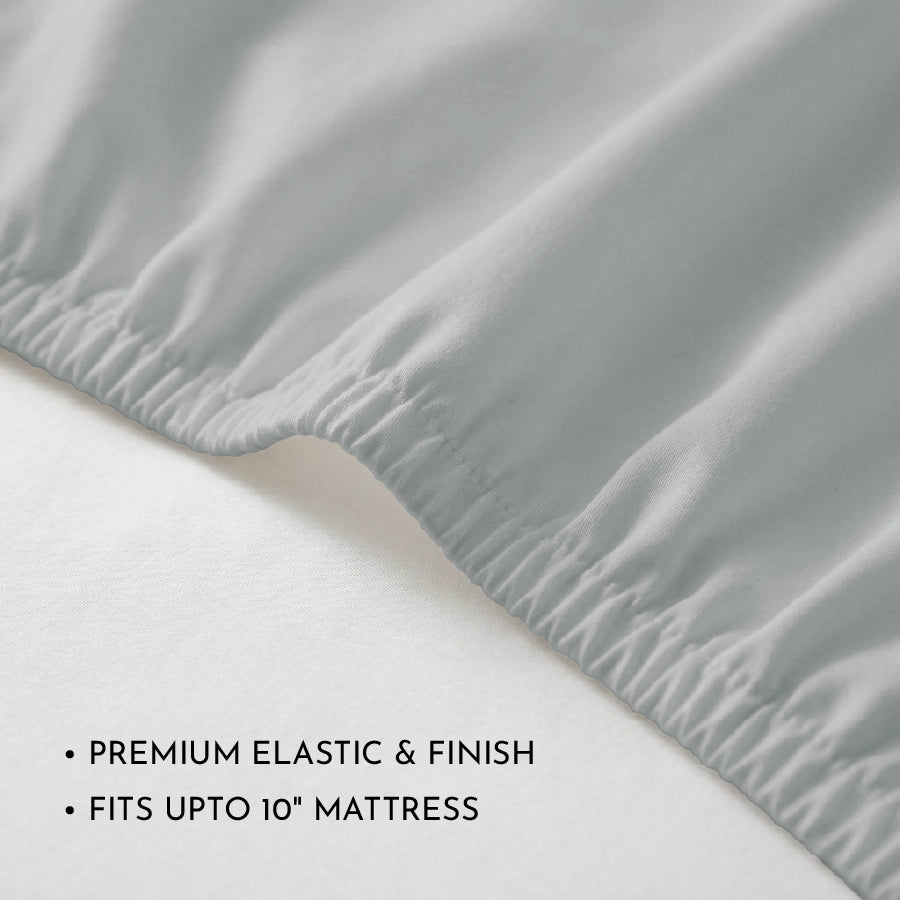 Fitted Bedsheet Set |  400TC Solid | 100% Cotton Bedsheet + 2 Pillow Cases [Sizes: King Bedsheets & Queen/ Double Bedsheets] - Solid-Light-Grey