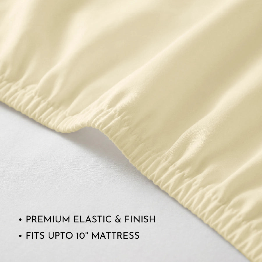 Fitted Bedsheet Set |  400TC Solid | 100% Cotton Bedsheet + 2 Pillow Cases [Sizes: King Bedsheets & Queen/ Double Bedsheets] - Solid-Ivory
