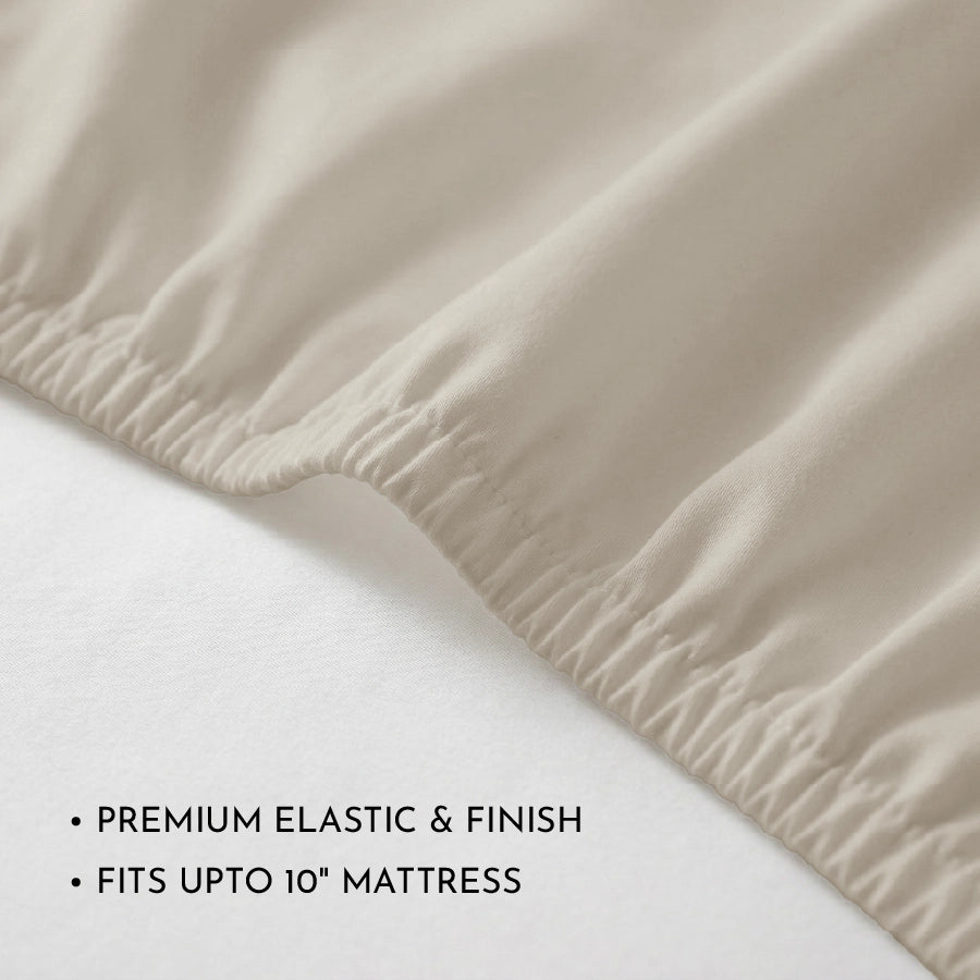 Fitted Bedsheet Set |  400TC Solid | 100% Cotton Bedsheet + 2 Pillow Cases [Sizes: King Bedsheets & Queen/ Double Bedsheets] - Solid-Beige
