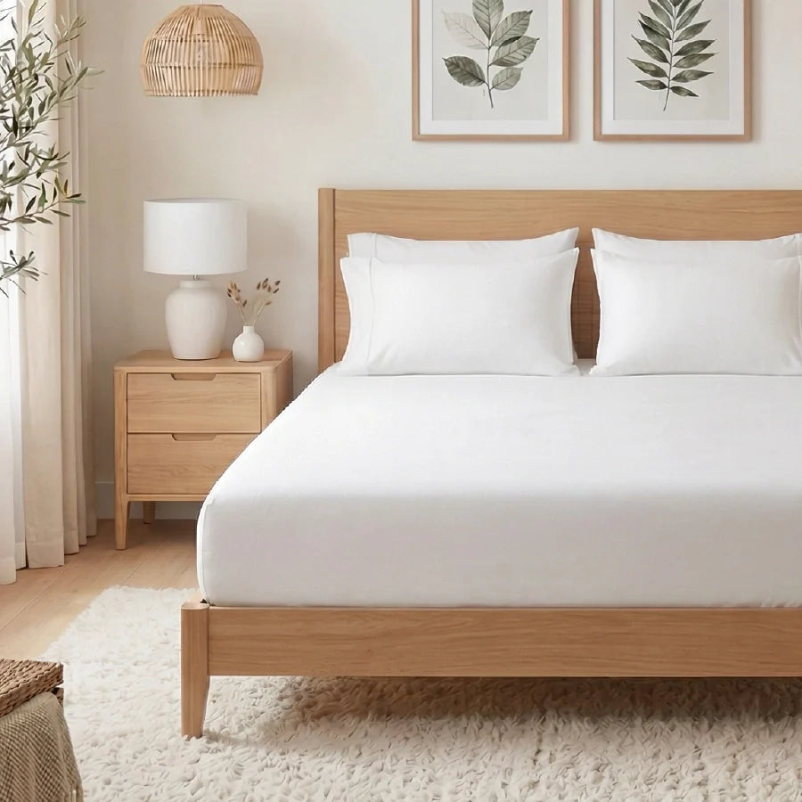 Fitted Bedsheet Set |  400TC Solid | 100% Cotton Bedsheet + 2 Pillow Cases [Sizes: King Bedsheets & Queen/ Double Bedsheets] - Solid-White