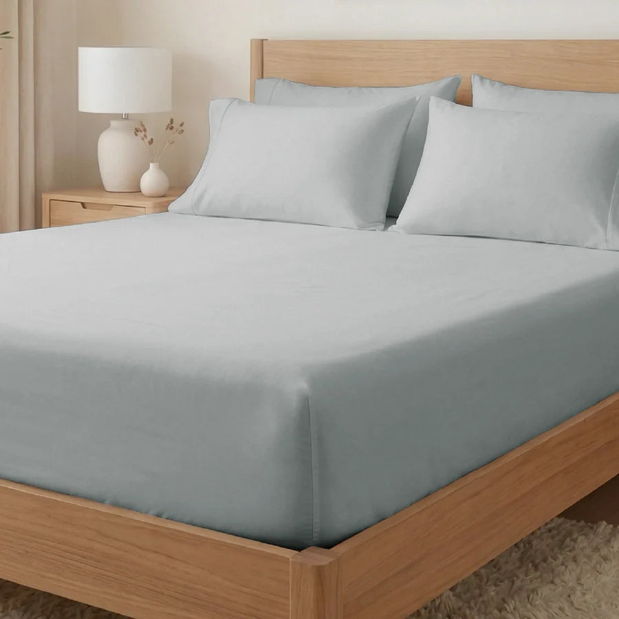 Fitted Bedsheet Set |  400TC Solid | 100% Cotton Bedsheet + 2 Pillow Cases [Sizes: King Bedsheets & Queen/ Double Bedsheets] - Solid-Light-Grey