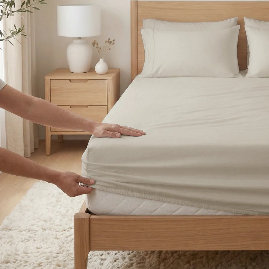 Fitted Bedsheet Set |  400TC Solid | 100% Cotton Bedsheet + 2 Pillow Cases [Sizes: King Bedsheets & Queen/ Double Bedsheets] - Solid-Beige