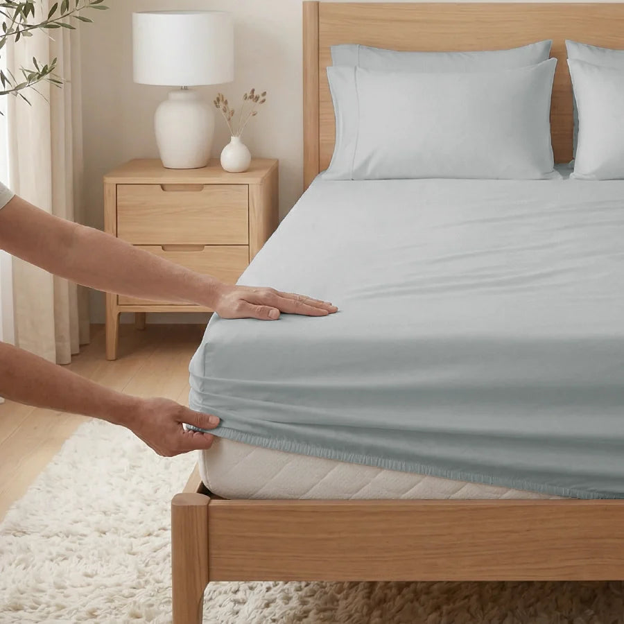 Fitted Bedsheet Set |  400TC Solid | 100% Cotton Bedsheet + 2 Pillow Cases [Sizes: King Bedsheets & Queen/ Double Bedsheets] - Solid-Light-Grey
