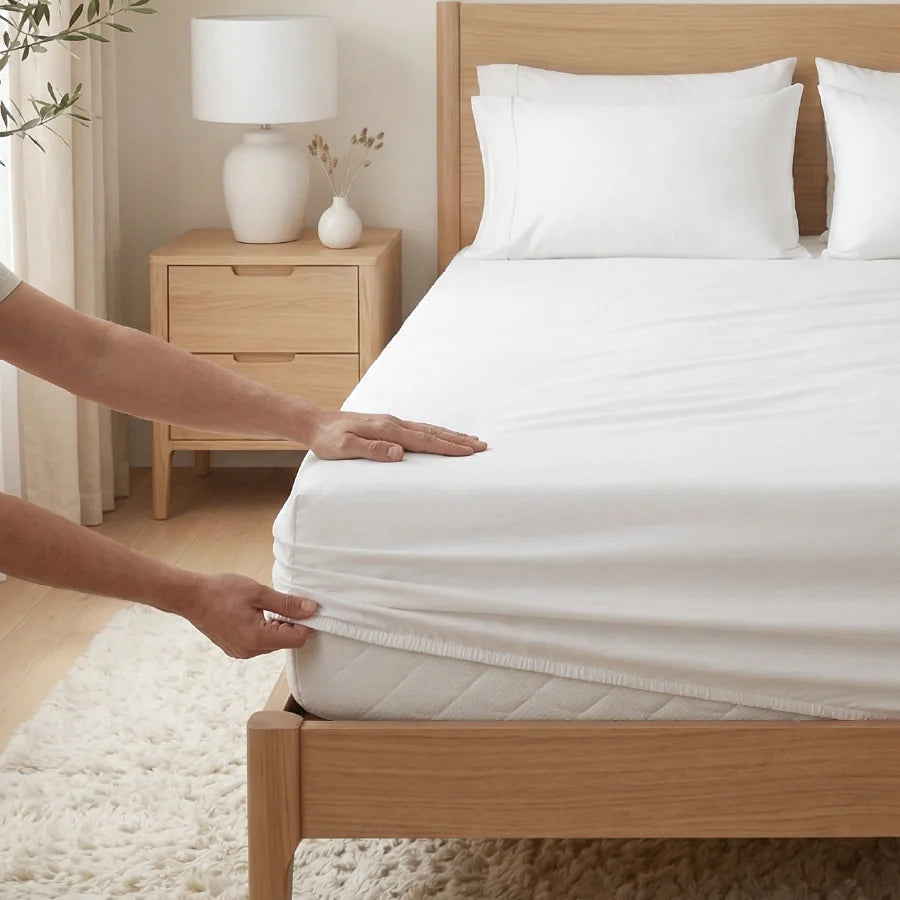 Fitted Bedsheet Set |  400TC Solid | 100% Cotton Bedsheet + 2 Pillow Cases [Sizes: King Bedsheets & Queen/ Double Bedsheets] - Solid-White