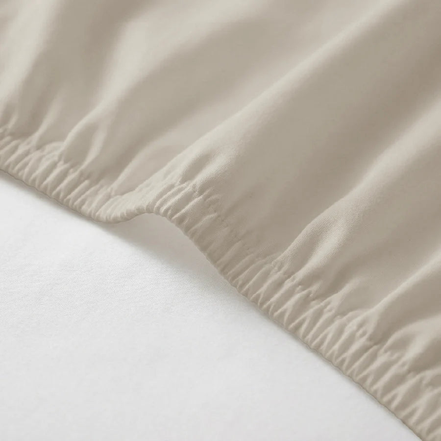 Fitted Bedsheet Set |  400TC Solid | 100% Cotton Bedsheet + 2 Pillow Cases [Sizes: King Bedsheets & Queen/ Double Bedsheets] - Solid-Beige