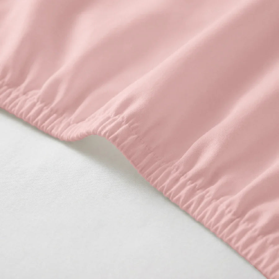 Fitted Bedsheet Set |  400TC Solid | 100% Cotton Bedsheet + 2 Pillow Cases [Sizes: King Bedsheets & Queen/ Double Bedsheets] - Solid-Cameo-Rose