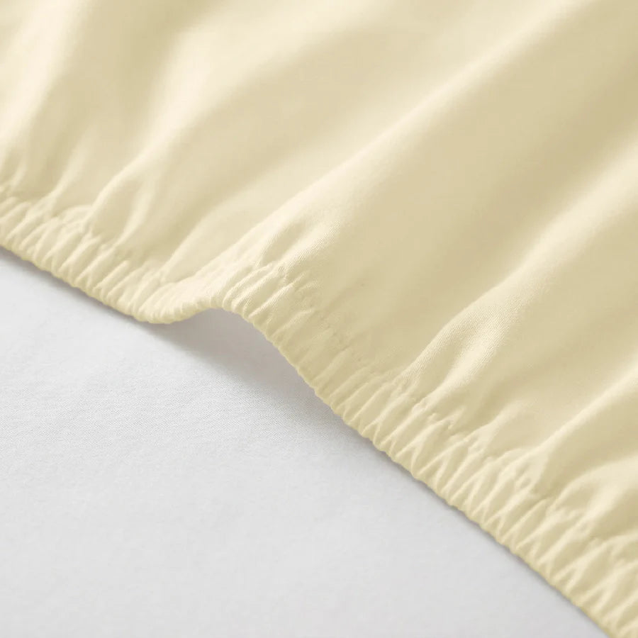 Fitted Bedsheet Set |  400TC Solid | 100% Cotton Bedsheet + 2 Pillow Cases [Sizes: King Bedsheets & Queen/ Double Bedsheets] - Solid-Ivory