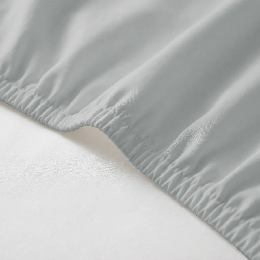 Fitted Bedsheet Set |  400TC Solid | 100% Cotton Bedsheet + 2 Pillow Cases [Sizes: King Bedsheets & Queen/ Double Bedsheets] - Solid-Light-Grey