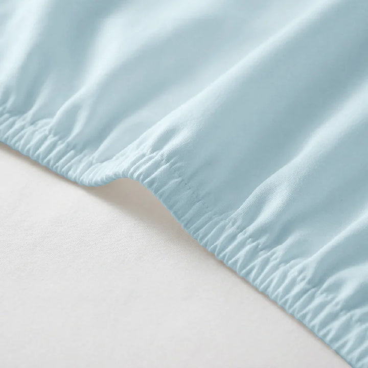 Fitted Bedsheet Set |  400TC Solid | 100% Cotton Bedsheet + 2 Pillow Cases [Sizes: King Bedsheets & Queen/ Double Bedsheets] - Solid-Pale-Blue