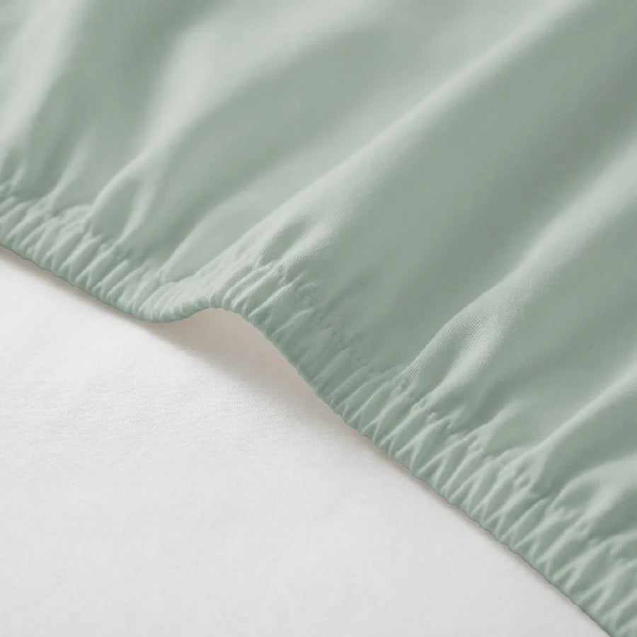 Fitted Bedsheet Set |  400TC Solid | 100% Cotton Bedsheet + 2 Pillow Cases [Sizes: King Bedsheets & Queen/ Double Bedsheets] - Solid-Laurel-Green