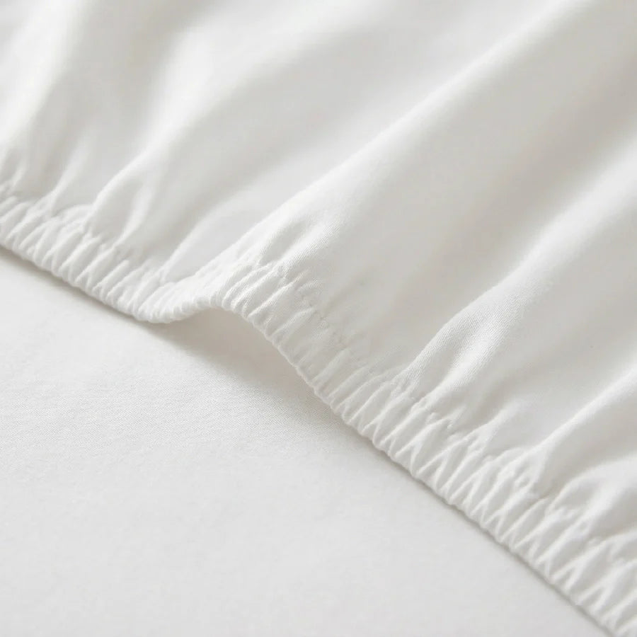 Fitted Bedsheet Set |  400TC Solid | 100% Cotton Bedsheet + 2 Pillow Cases [Sizes: King Bedsheets & Queen/ Double Bedsheets] - Solid-White