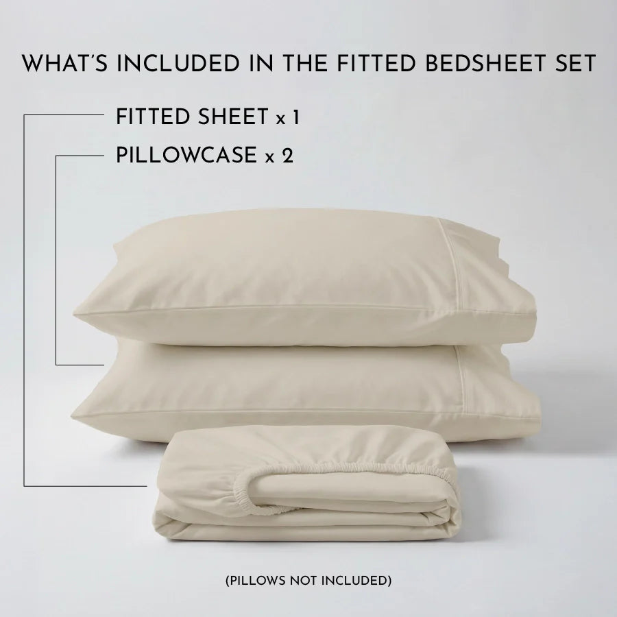 Fitted Bedsheet Set |  400TC Solid | 100% Cotton Bedsheet + 2 Pillow Cases [Sizes: King Bedsheets & Queen/ Double Bedsheets] - Solid-Beige