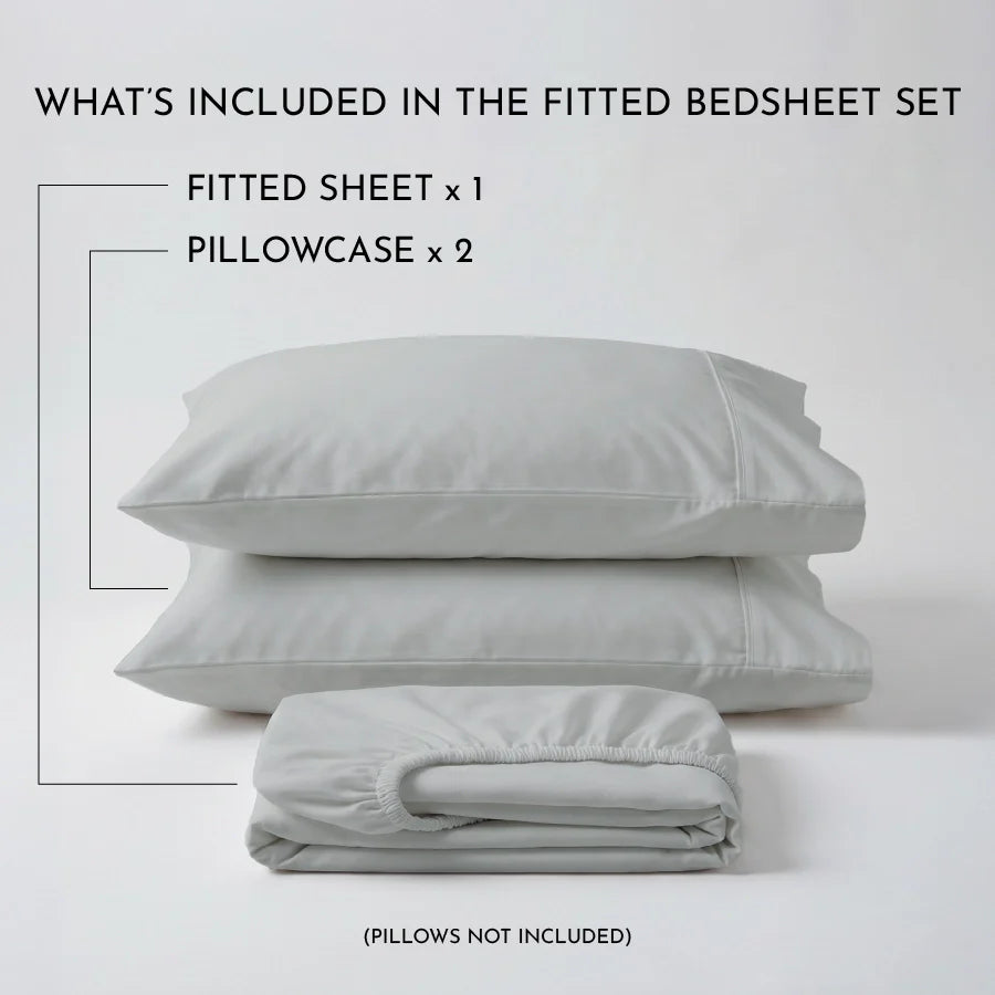 Fitted Bedsheet Set |  400TC Solid | 100% Cotton Bedsheet + 2 Pillow Cases [Sizes: King Bedsheets & Queen/ Double Bedsheets] - Solid-Light-Grey
