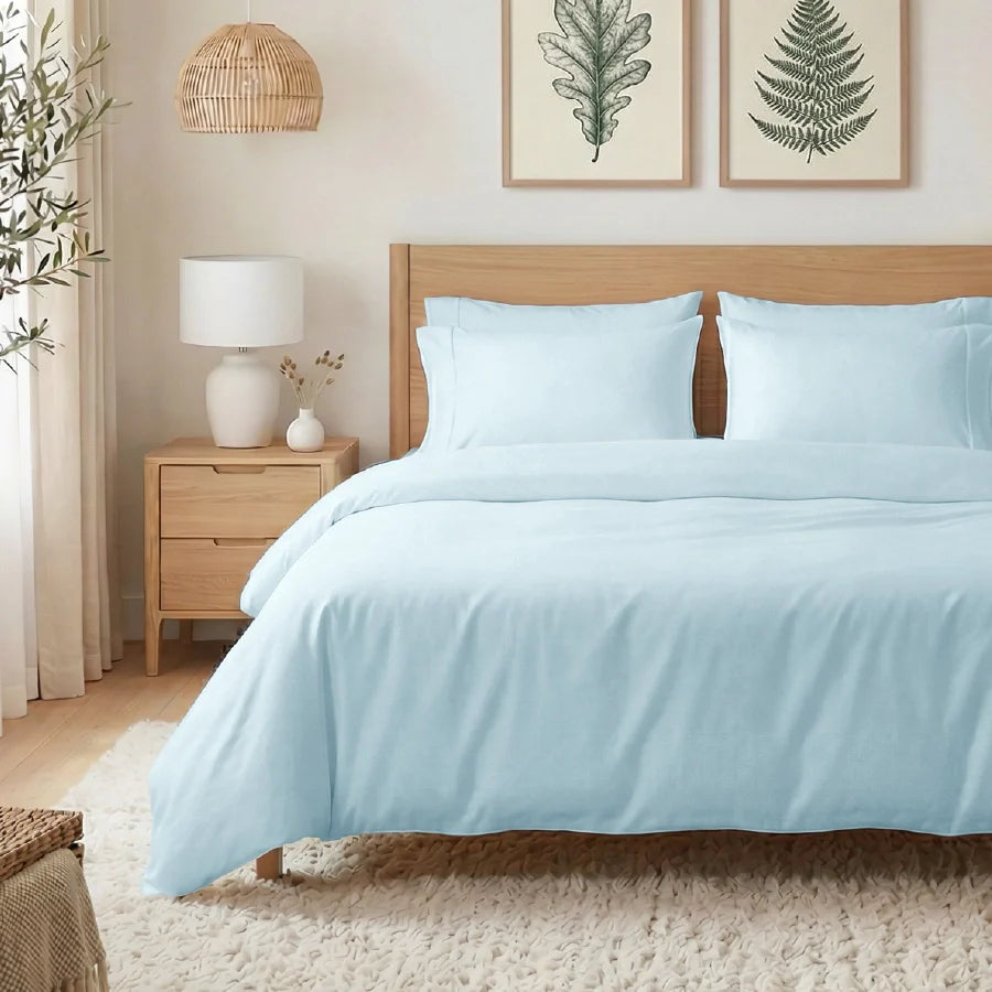 Bedsheet Set | 400TC Solid | 100% Cotton King Size Bedsheet + 2 Pillow Cases - Solid-Pale-Blue