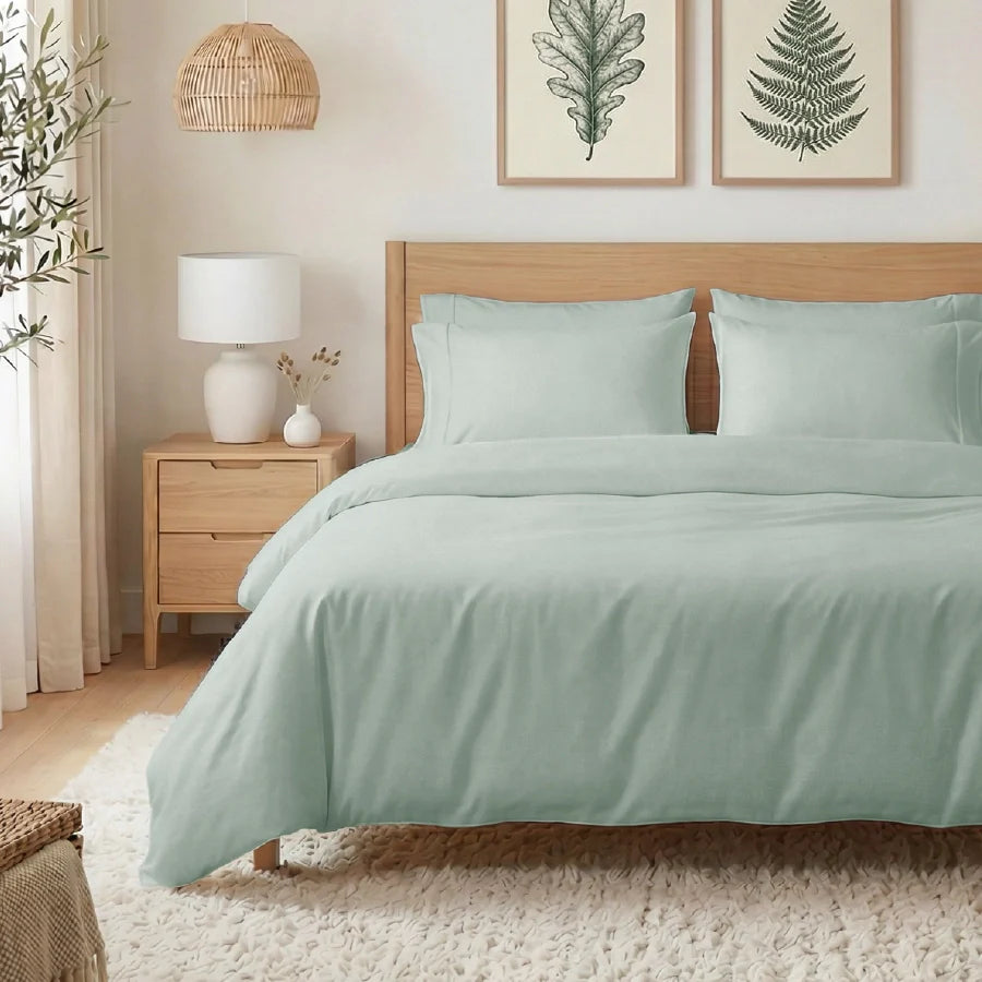 Bedsheet Set | 400TC Solid | 100% Cotton King Size Bedsheet + 2 Pillow Cases - Solid-Laurel-Green