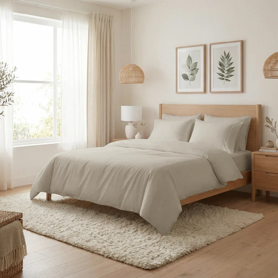 Bedsheet Set | 400TC Solid | 100% Cotton King Size Bedsheet + 2 Pillow Cases - Solid-Beige