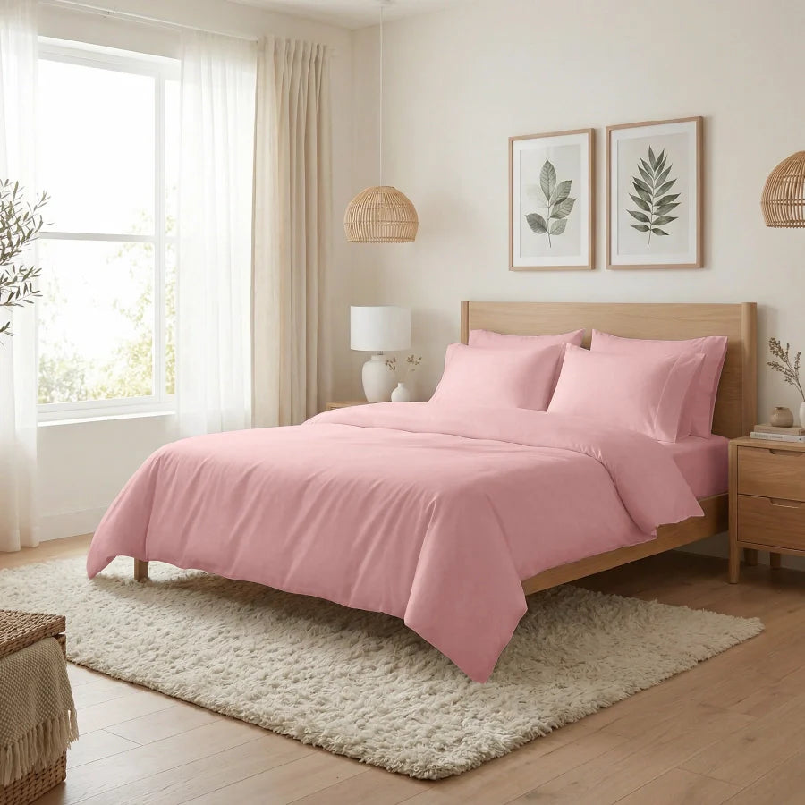 Bedsheet Set | 400TC Solid | 100% Cotton King Size Bedsheet + 2 Pillow Cases - Solid-Cameo-Rose