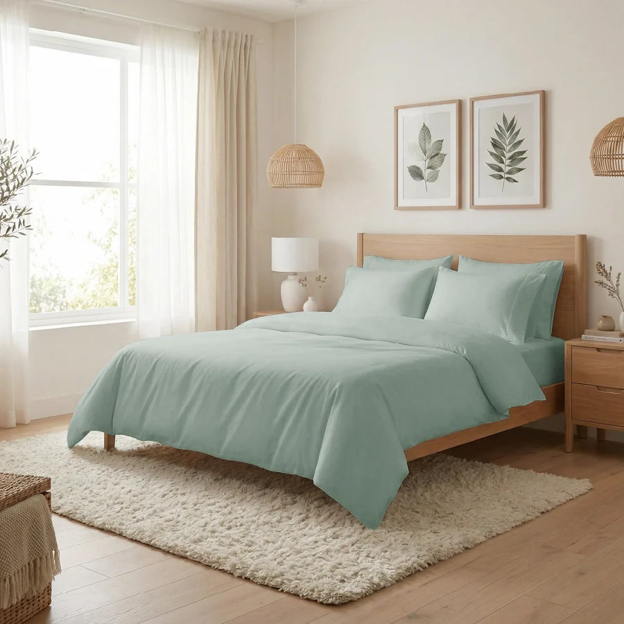 Bedsheet Set | 400TC Solid | 100% Cotton King Size Bedsheet + 2 Pillow Cases - Solid-Laurel-Green