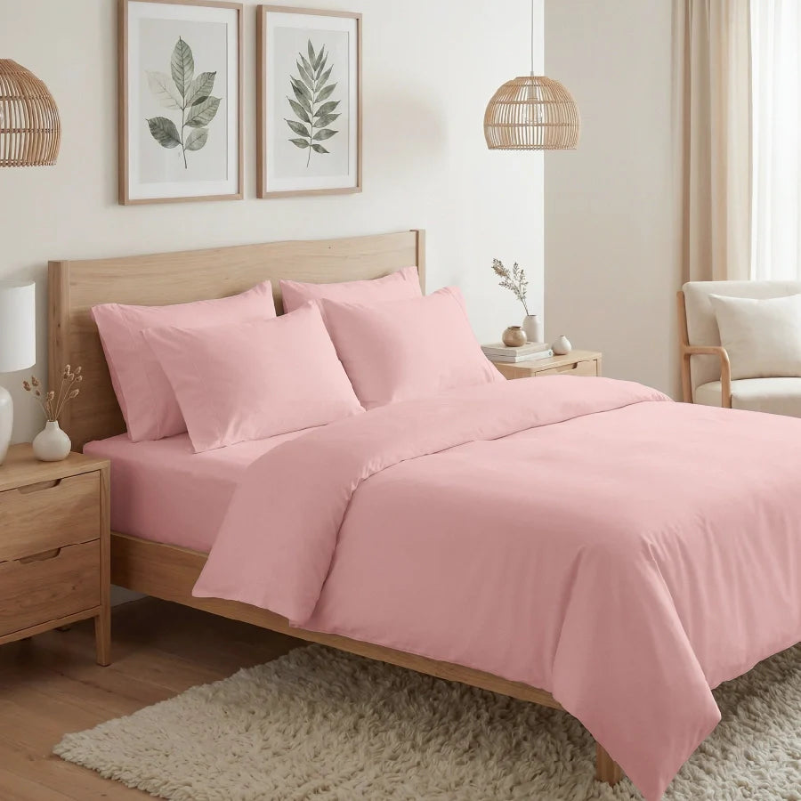 Pillow Cover | 400TC Solid | 100% Cotton | Pack of 2 Pillow Cases - Solid-Cameo-Rose