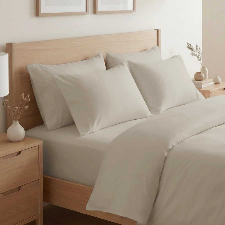 Pillow Cover | 400TC Solid | 100% Cotton | Pack of 2 Pillow Cases - Solid-Beige