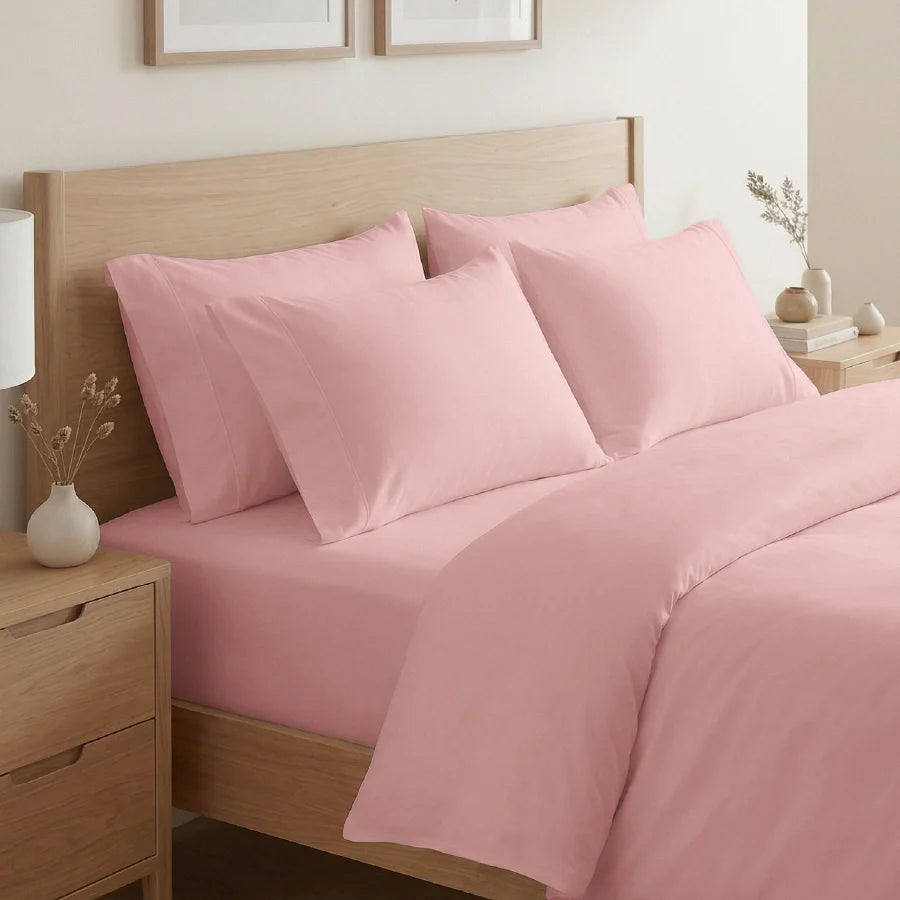 Pillow Cover | 400TC Solid | 100% Cotton | Pack of 2 Pillow Cases - Solid-Cameo-Rose