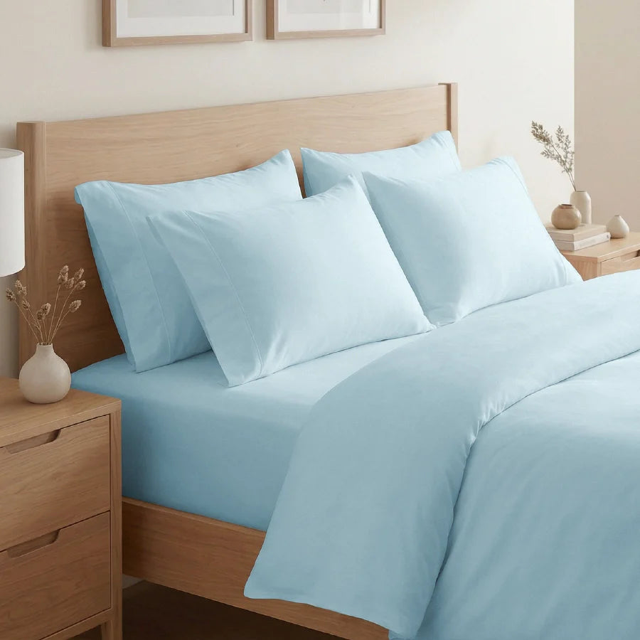 Pillow Cover | 400TC Solid | 100% Cotton | Pack of 2 Pillow Cases - Solid-Pale-Blue