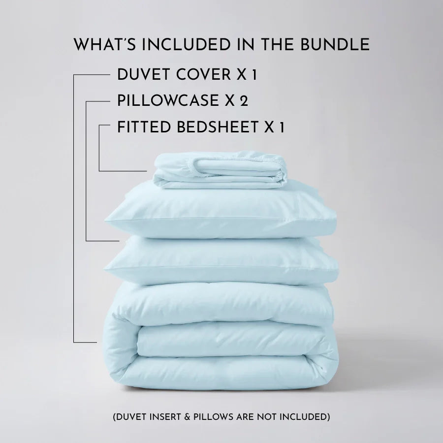 Bedding Bundle | 400TC Fitted Bedsheet Set with Duvet Cover - Solid-Pale-Blue
