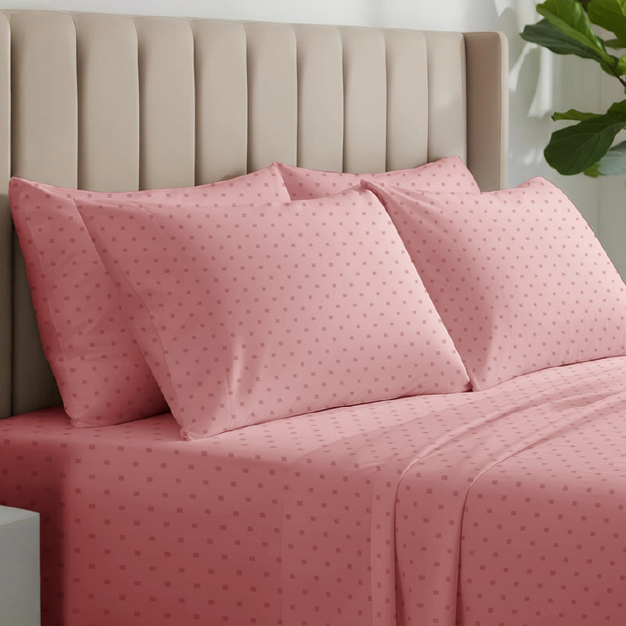 Bedsheet Set - 500TC Swiss Dot - Sky Blue, Azure Blue, Pale Turquoise, Cameo Rose, Merlot, White - King