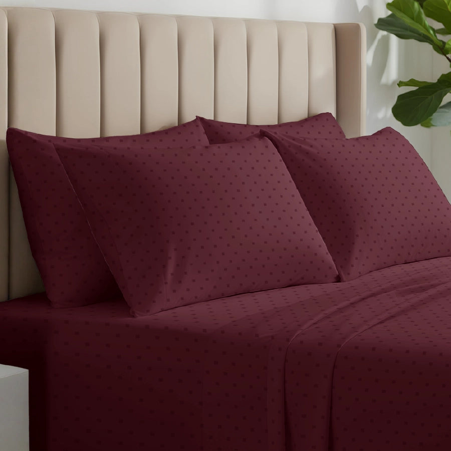Bedsheet Set - 500TC Swiss Dot - Merlot - King
