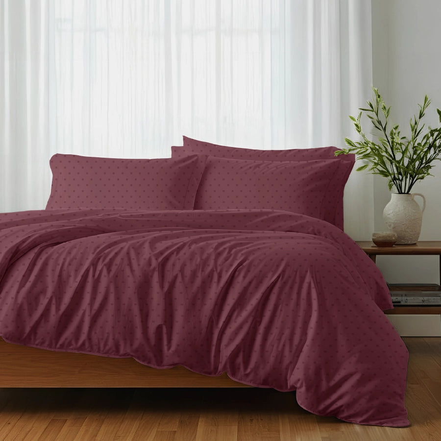 Bedsheet Set - 500TC Swiss Dot - Merlot - King