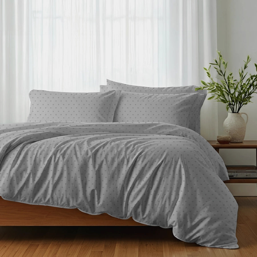 Bedsheet Set - 500TC Swiss Dot - Pale Grey - King