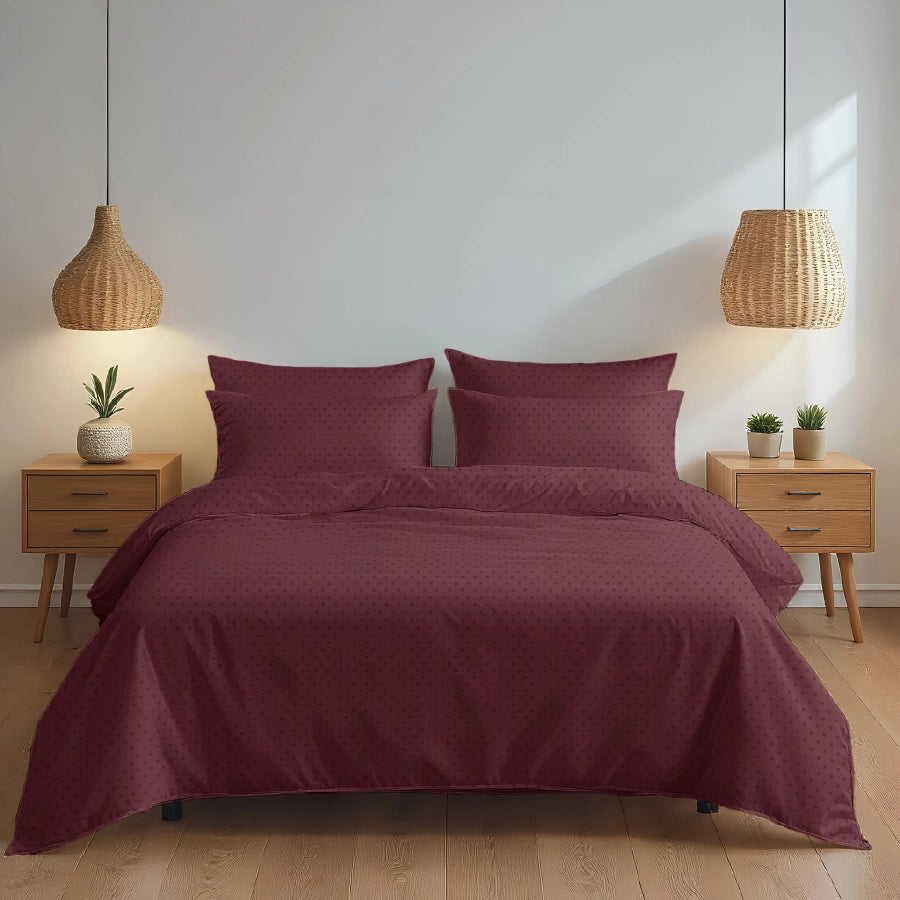 Bedsheet Set - 500TC Swiss Dot - Merlot - King