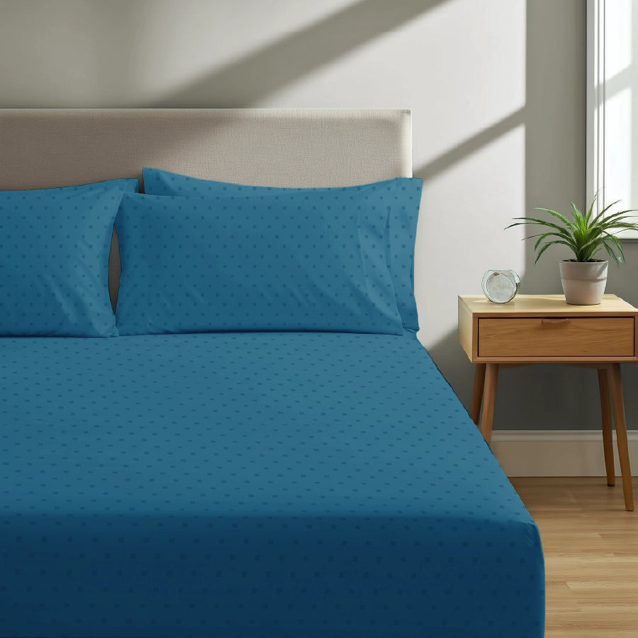 Fitted Set - 500TC Swiss Dot - Sky Blue, Azure Blue, Pale Turquoise, White, Merlot, Paloma Grey - Queen & King
