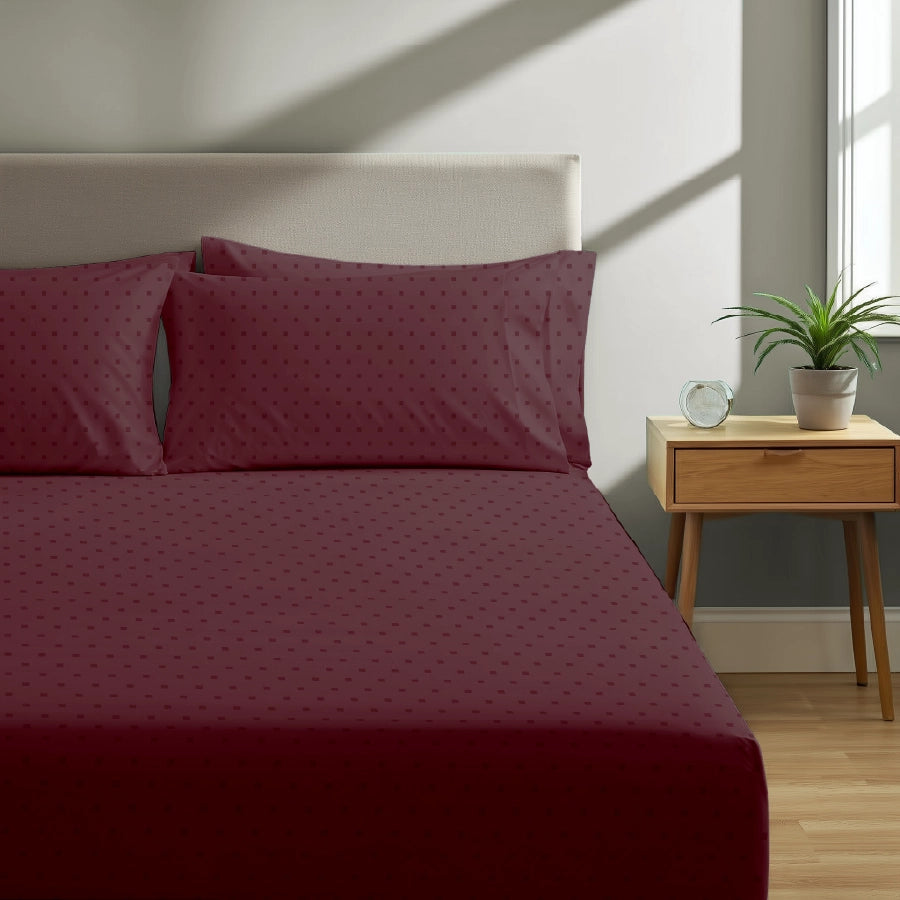 Bedsheet Set - 500TC Swiss Dot - Merlot - King