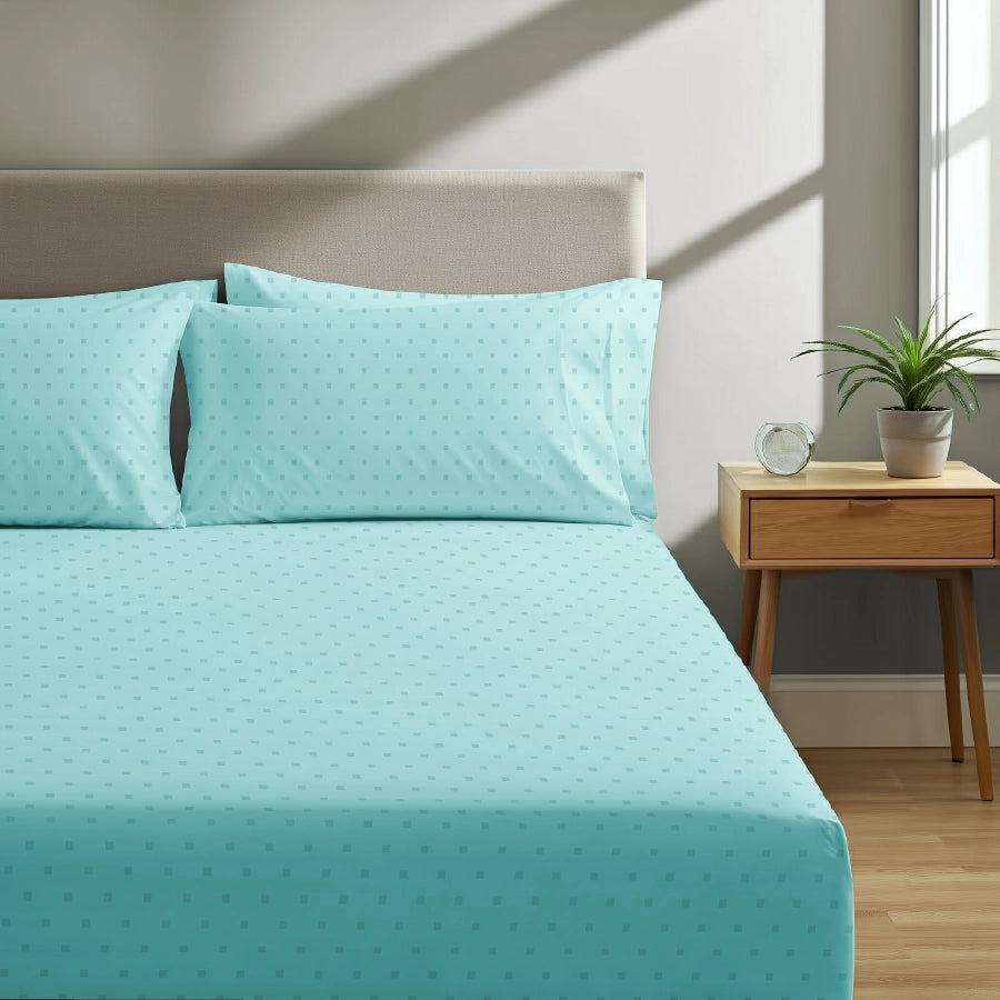 Bedsheet Set - 500TC Swiss Dot - Pale Turquoise - King