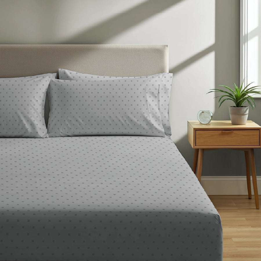 Bedsheet Set - 500TC Swiss Dot - Pale Grey - King