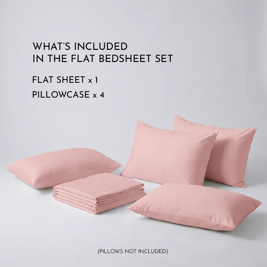 Bedsheet Set | 600TC Solid | 100% Cotton King Size Bedsheet + 4 Pillow Cases - solid-cameo-rose