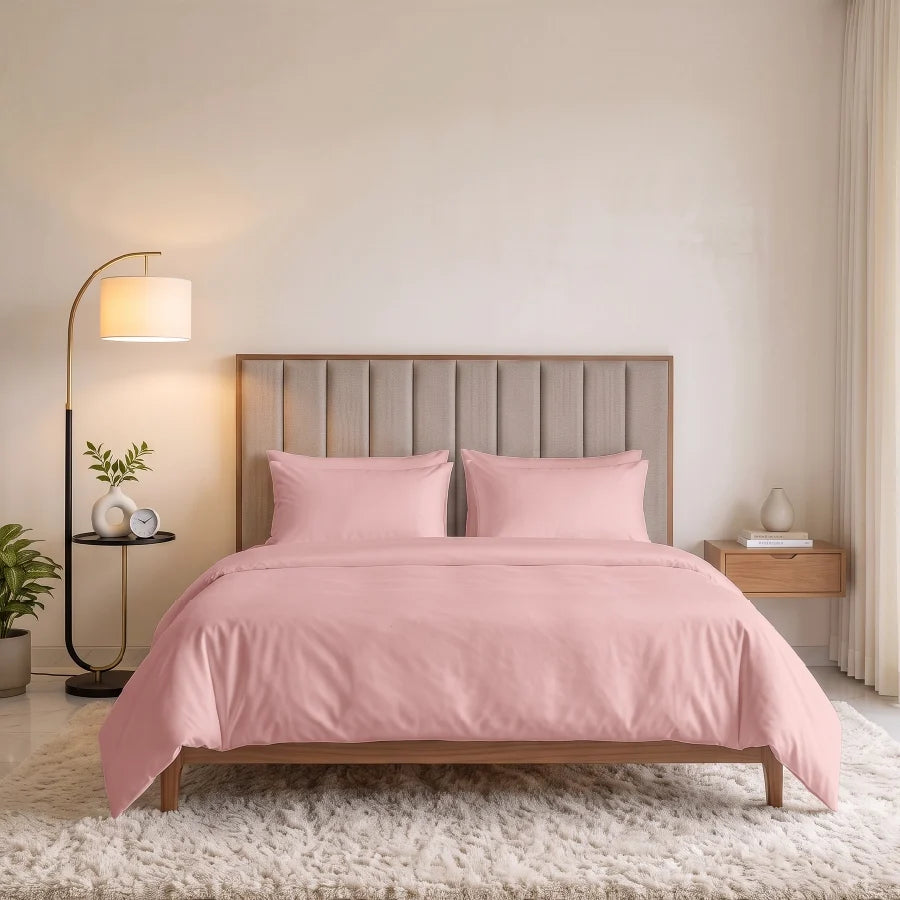 Bedsheet Set | 600TC Solid | 100% Cotton King Size Bedsheet + 4 Pillow Cases - solid-cameo-rose