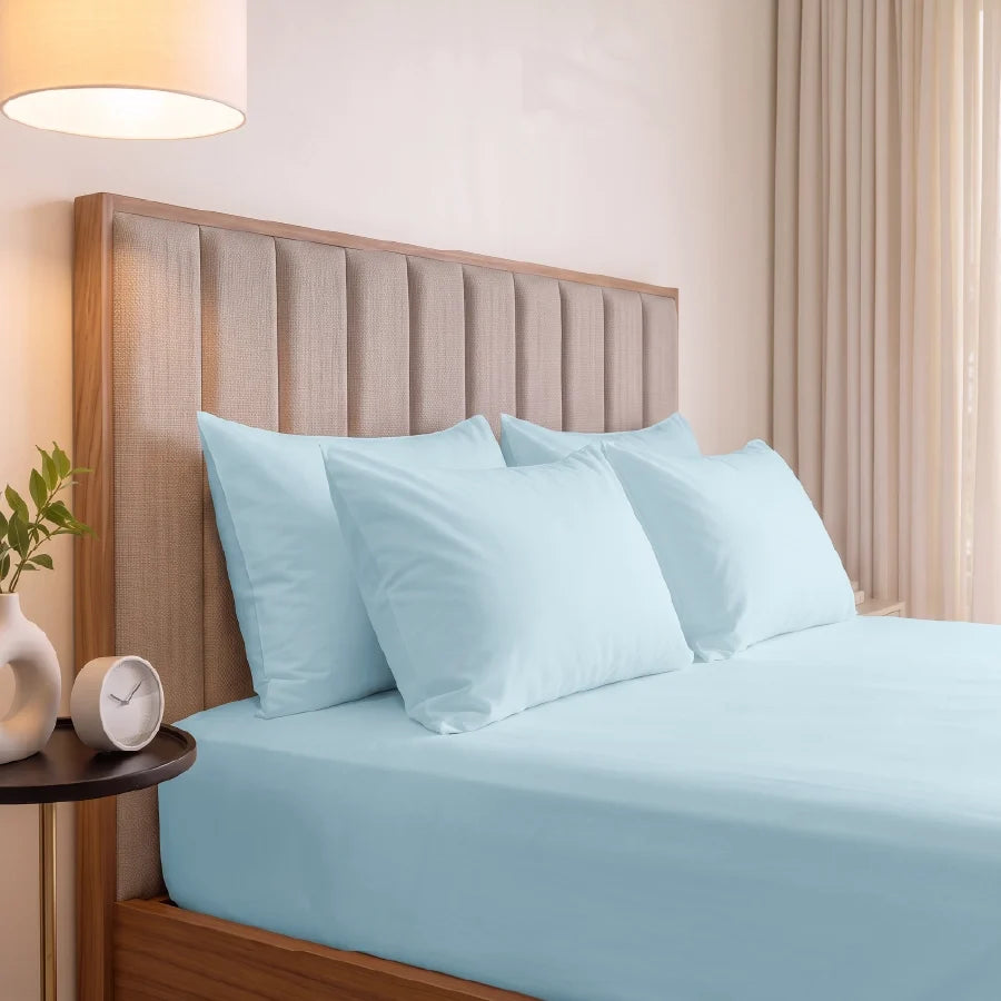 Bedsheet Set | 600TC Solid | 100% Cotton King Size Bedsheet + 4 Pillow Cases - solid-pale-blue